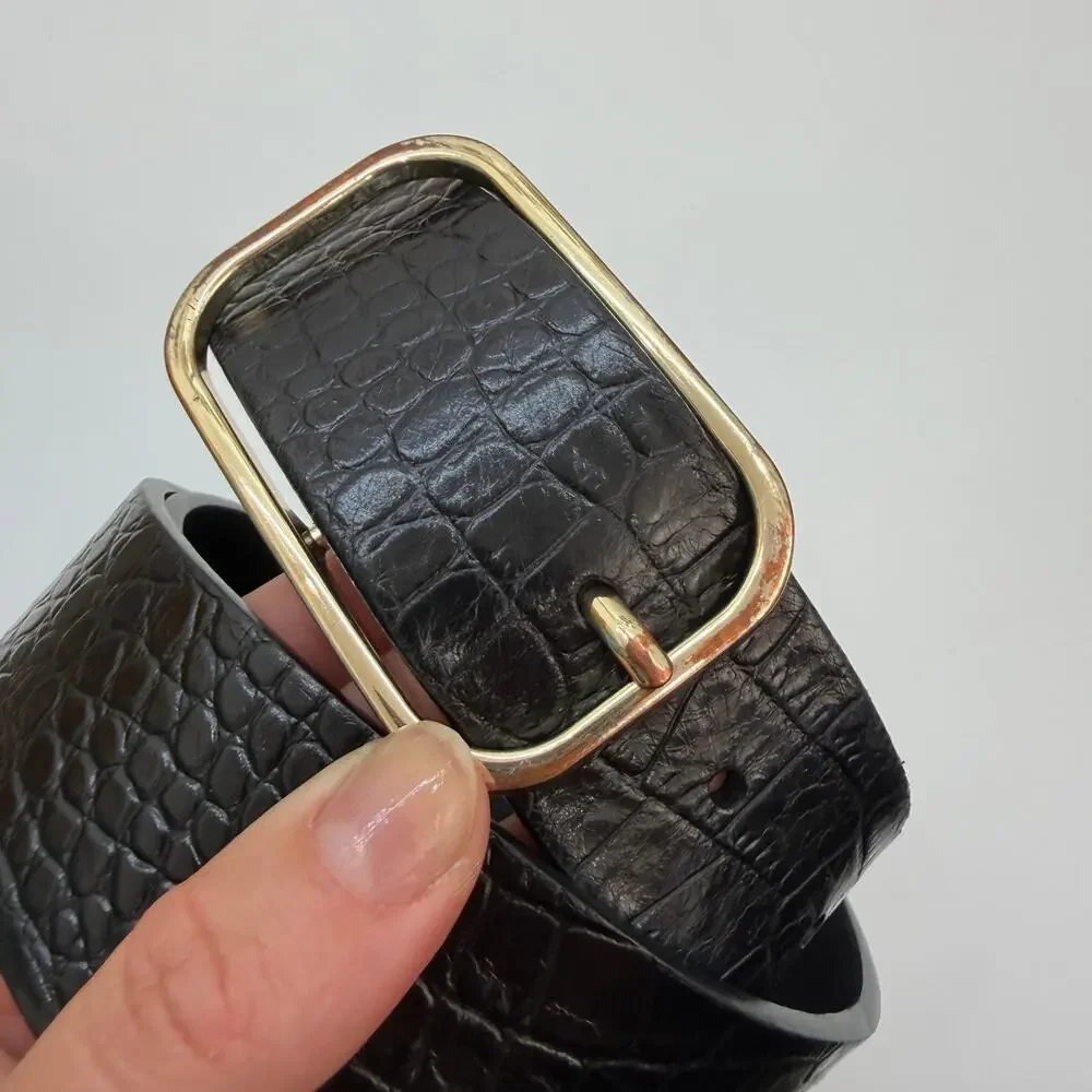 White House Black Market Black Leather Belt Small